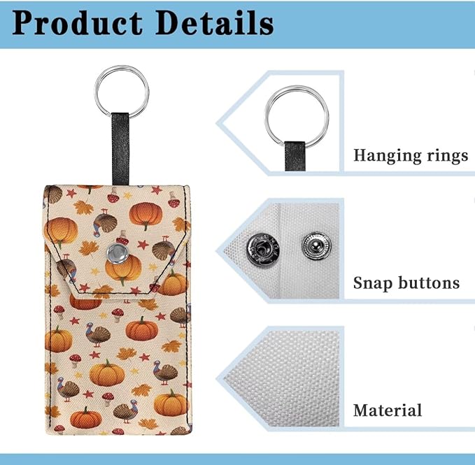 Pumpkin Turkey Print Purse Tissue Holder Portable Pocket Tissue Holder for Coin Keys Tissues with Hanging Rope for Thanksgiving Snap Button Enclosed