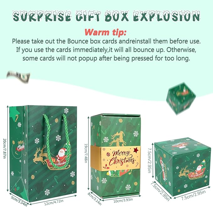 Surprise Gift Box Explosion,Pop-Up Explosion Gift Box,Merry Christmas Folding Bouncing Gift Boxes,Unique Folding Bouncing Red Envelope Gift Box, Christmas Birthday Surprise Blast Gift Boxes (Green)