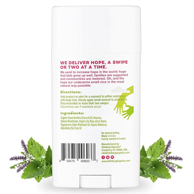 Stinkbug Naturals Organic Aluminum Free Deodorant Stick with Patchouli, Coconut Oil and Essential Oils, Paraben Free, Sensitive Skin Deodorant, 2.1 Ounces Pack of 3