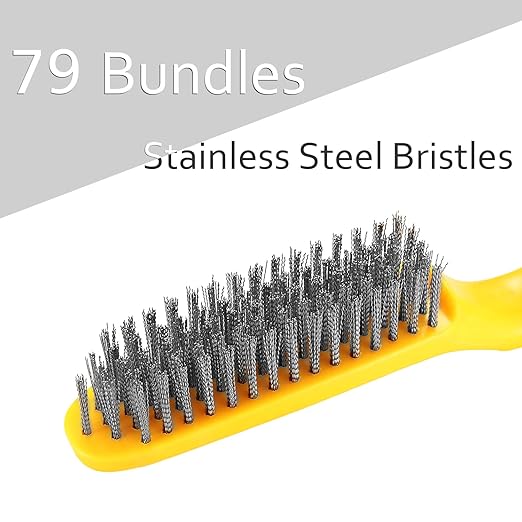 Wire Scratch Brush Stainless Steel with 10.5" Curved Plastic Handle and 79 Bundles of Bristles, Heavy Duty for Dirt Rust Removal Before Welding, Dust Paint Scrubbing (LWH-SP-wb)