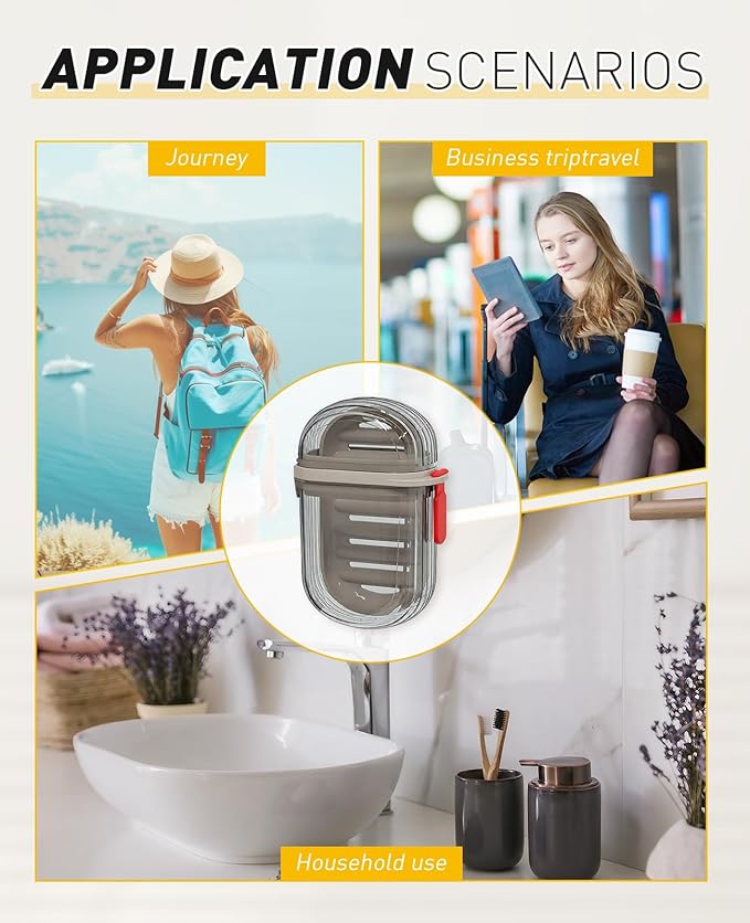 2PCS Soap Sish Travel Case with Lid, Waterproof Leakproof Soap Saver Container with Draining Layer, Bar Soap Travel Case