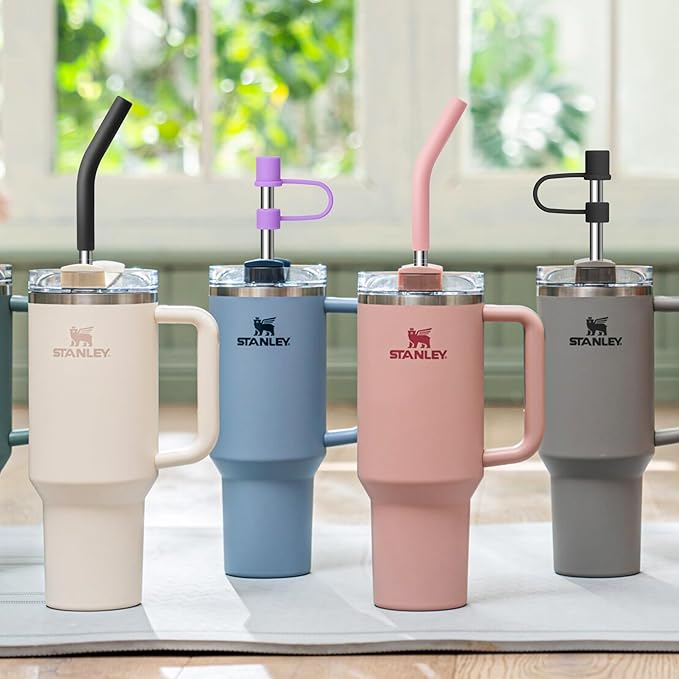 Metal Straws for 40 oz Stanley Cup, 6 Pcs Extra Long Reusable Stainless Steel Straws with Silicone Tips for 40 oz Tumbler and Clean Brush
