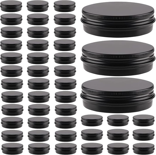 48 Pcs Aluminum Round Cans with Lid, 2 Oz Metal Tins Food Candle Containers with Screw Tops for Crafts, Food Storage, DIY (black)