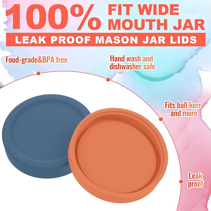 6 Pcs Silicone Wide Mouth Lids Mason Jar Lids Thickened Leak Proof Lid for 86 mm All Wide Mouth Mason Jars, Reusable Large Canning Jar Caps(Vintage Color)