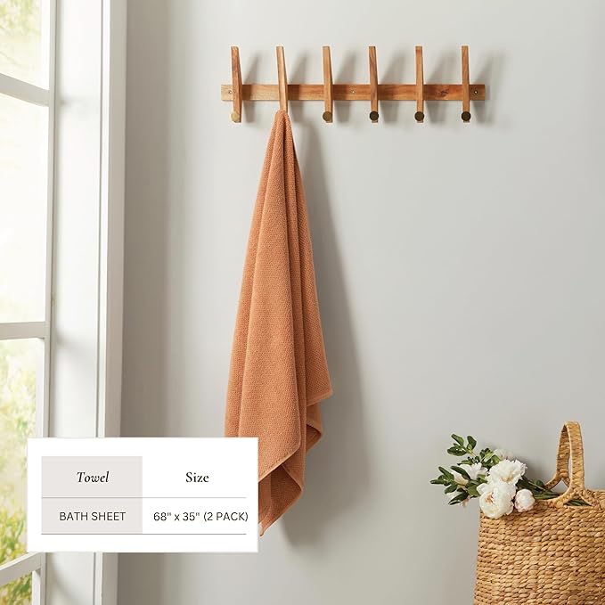 Great Bay Home Orange Bath Sheets - 100% Cotton Oversized 2 Pack 68x35 Extra Large Towel Set - Absorbent, Quick-Drying, Durable Oversized Bath Towel for Bathroom Décor
