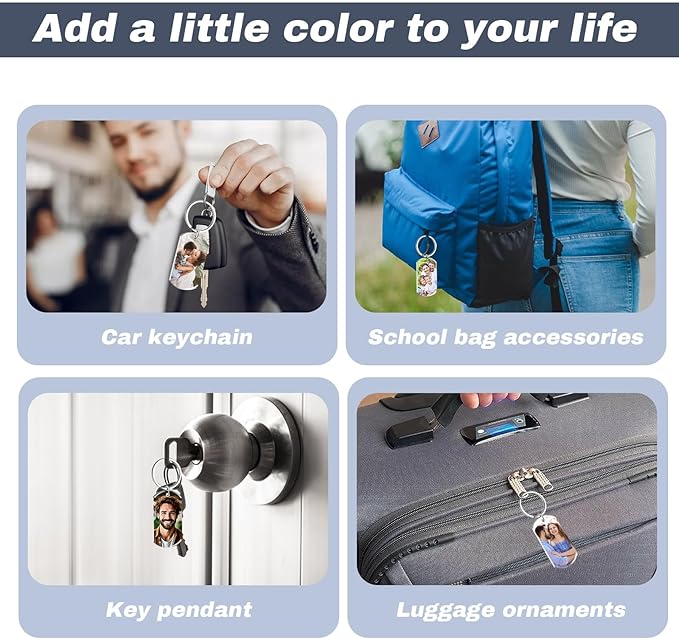 Custom Keychain Double Sided Personalized Picture Text Keychains Engraving Photo Key chains Gifts for Women Boyfriend
