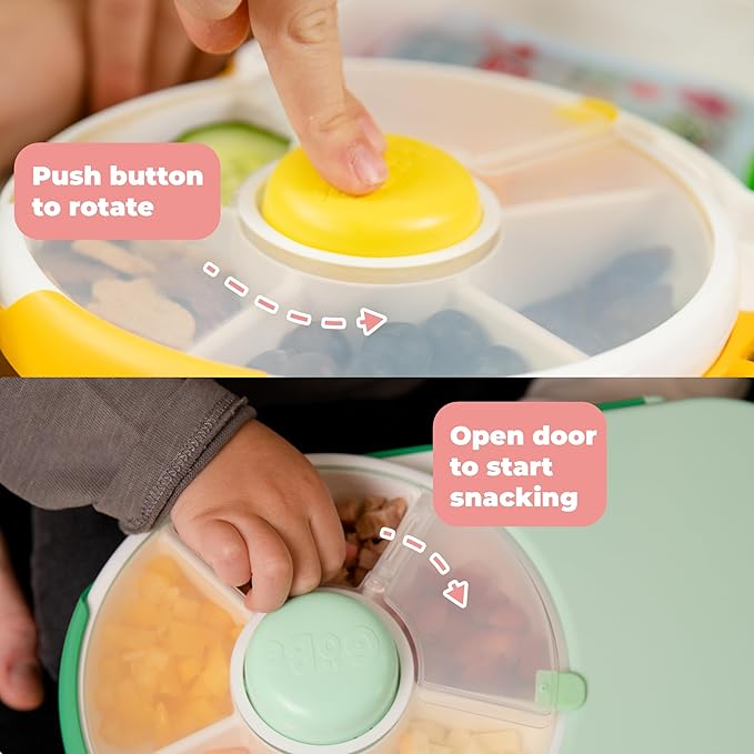 GoBe Kids Lunchbox with Small Snack Spinner Flip - Bundle with Hand Strap & Sticker Sheet, 2-in-1 Bento Style Lunch Container, 5 Small +1 Large Sandwich Compartment, BPA & PVC Free - Taro Purple