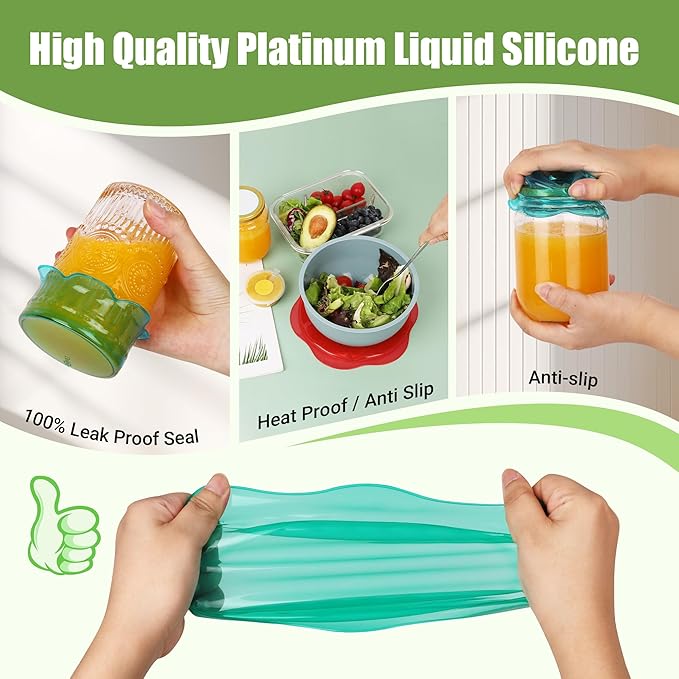 Silicone Stretch Lids for Food Storage in Fridge, Reusable Elastic Bowl Covers for Cup, Cans, Jars, Round & Rectangle Container, Food Grade Silicone Microwave Food Cover, Heat-Resistant, 6PCS
