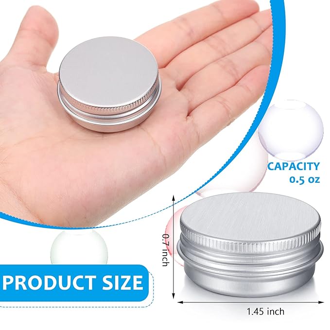 Patelai 64 Pieces Lip Balm Tin Containers Screw Top Round Tin Cans Aluminum Jar with Screw Lid, Empty Bottle Travel Cosmetic Sample Container for DIY(0.5 oz,Silver)