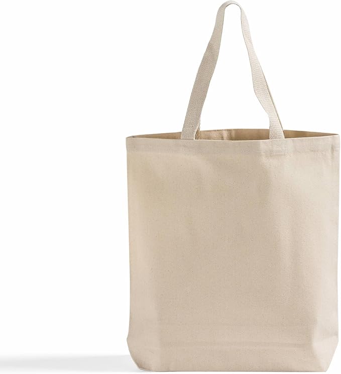 Premium Canvas Tote Bags – 12 Pack Reusable Shopping Bags with Shoulder Straps – Gusseted Totes for Daily Use
