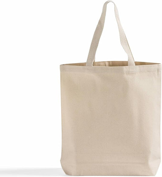 Premium Canvas Tote Bags – 12 Pack Reusable Shopping Bags with Shoulder Straps – Gusseted Totes for Daily Use