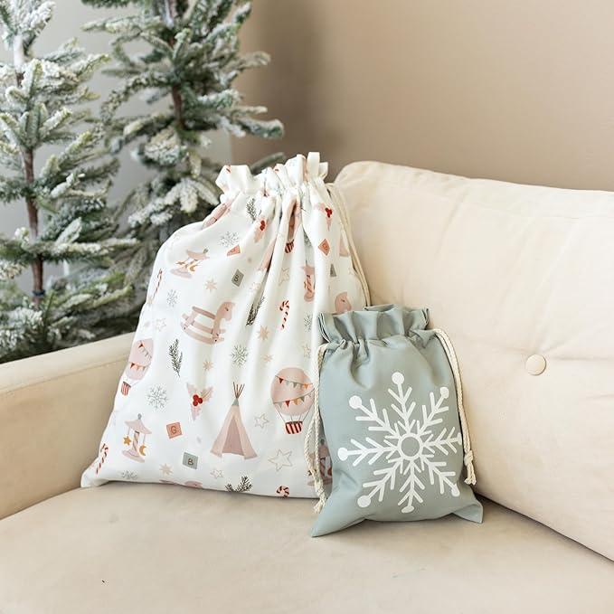 Gather & Knot Drawstring Christmas Gift Bags | Boho Toy | Premium Canvas | Reusable Fabric Gift Wrap for Holidays | Large
