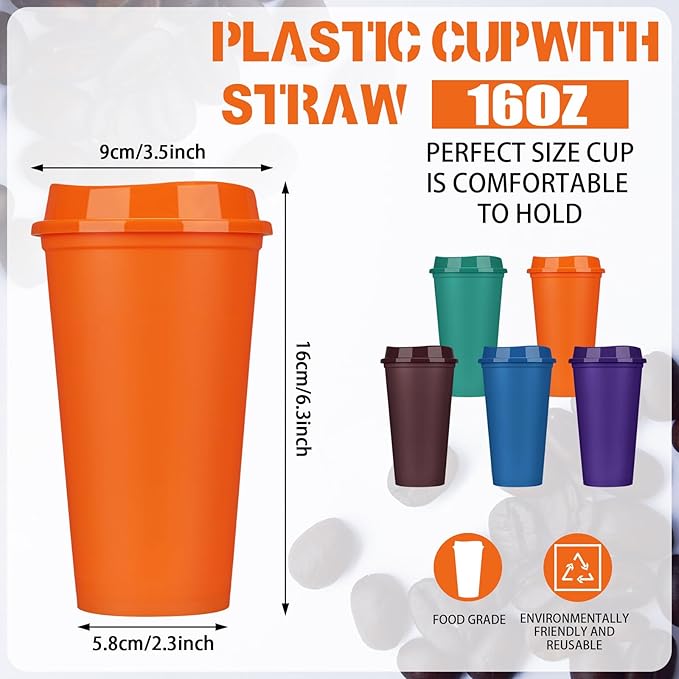Domensi 15 Pack Reusable Coffee Cups with Lids 16 oz Disposable Travel Cups Bulk Plastic to Go Coffee Tumblers for DIY Hot Cold Drink Party Favors Coworker, Microwaveable (Colorful)