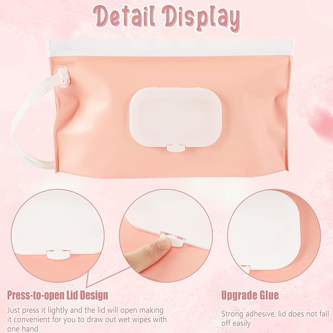 FEBSNOW 2 Pack Baby Wipes Dispenser, Portable Refillable Wipe Holder Baby Wipes Container Travel Wipes Case Reusable Wet Wipes Pouch (Cream, Pink)