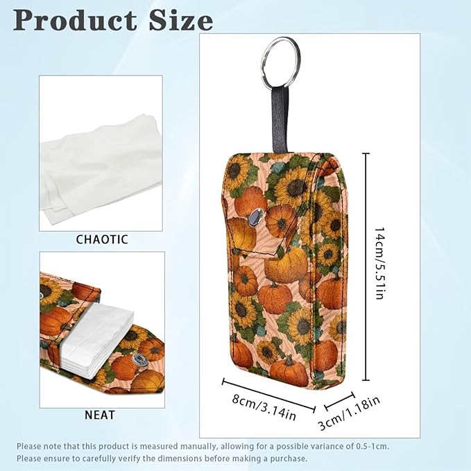 Sunflower Pumpkin Print Purse Tissue Holder Portable Pocket Tissue Holder for Coin Keys Tissues with Hanging Rope for Thanksgiving Snap Button Enclosed