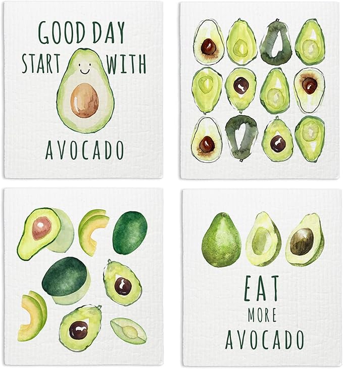 Avocado Swedish Dishcloths for Kitchen, Swedish Dish Cleaning Cloths for Friut, Papaya Reusable Paper Towels, 4 Pack Dish Towels for Kitchen, Reusable Sponge Cloths Washable