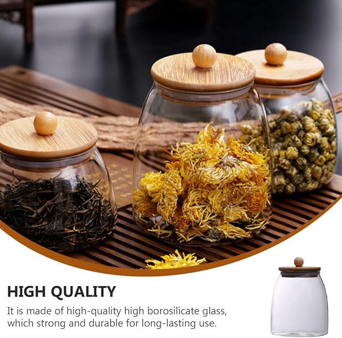 NUOBESTY 3 Pcs Transparent Storage Jars with Wooden Lids Airtight Sealed Canisters for Cereal Tea Dried Fruits Kitchen Pantry Organization