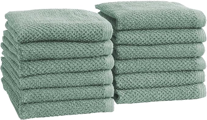 Great Bay Home Green Washcloth Set – 100% Cotton 12-Pack 13"x13", Absorbent & Quick-Drying, Soft & Durable