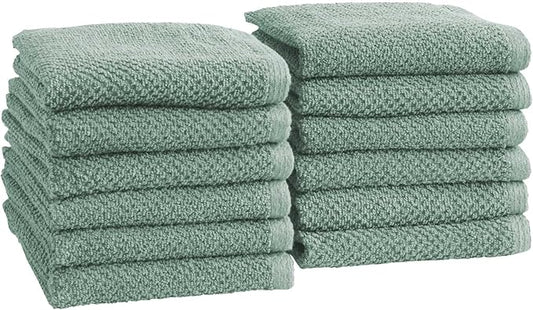 Great Bay Home Green Washcloth Set – 100% Cotton 12-Pack 13"x13", Absorbent & Quick-Drying, Soft & Durable
