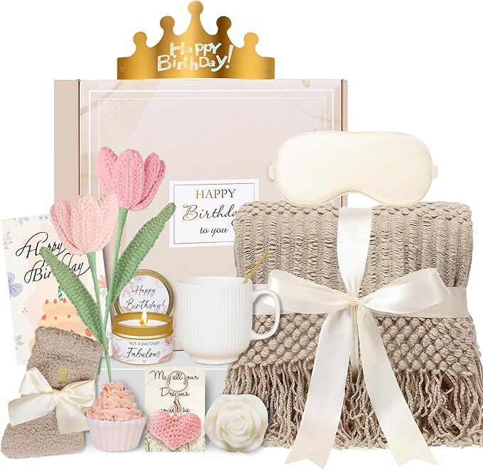 Birthday Gifts for Women - 13PCS Unique Happy Birthday Gifts Basket for Mom Her Best Friend Sister Wife Girlfriend Coworker - Relaxing Spa Self Care Package Get Well Soon Gifts Set (Vanilla)