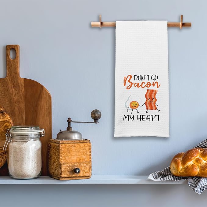 Funny Kitchen Towels Don't Go Bacon My Heart Dish Towels Cute Decorative Dishcloths with Sayings Great Housewarming Gifts Novelty Kitchen Decor Gifts for Women Men Hostess Chef Bacon Lover