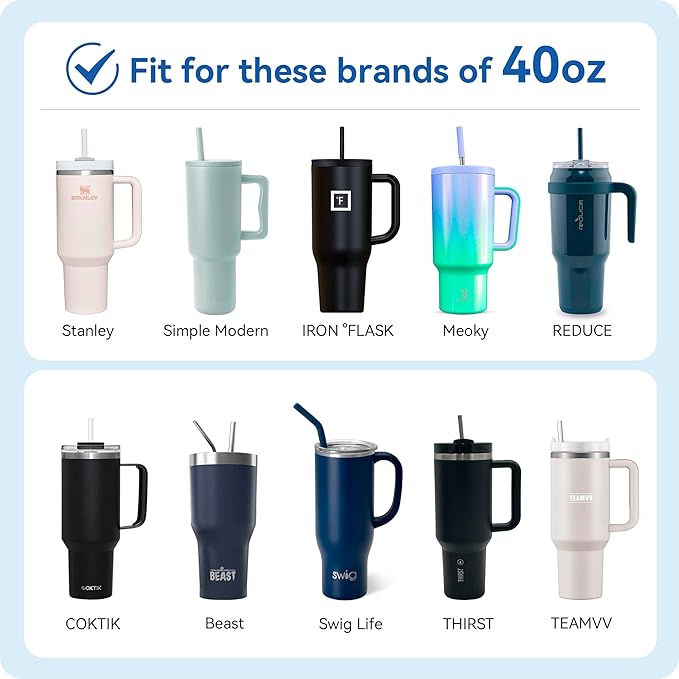 Metal Straws with Silicone Tip for 40 oz Tumbler - Reusable Stainless Steel for Stanley, 3 Bendy 13.3" and 3 Light Green Silicone Tips - Smoothie Straws