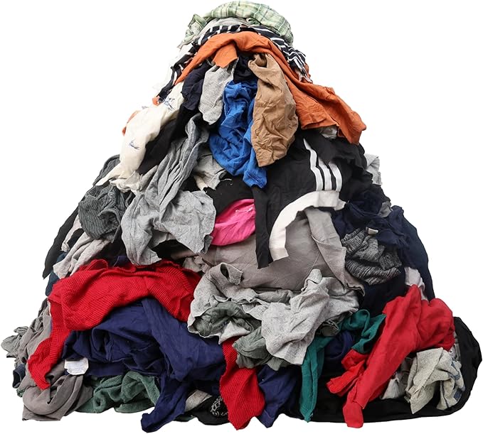 Huck & Terry Tshirt Bag of Rags Multicolored (50LB), Cotton Blend, Paint Cloth and Multipurpose, Kitchen, Auto, Staining Rags, Lint Free Absorbent Washable 18 x 18 in