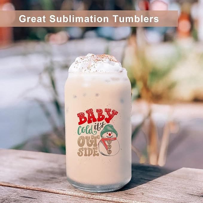 AGH Sublimation Glass Cup with Bamboo Lids and Straws 16oz Blanks Can Shaped Drinking Glasses 12Pack Frosted Beer cup for Iced Coffee, Milk, Juice.