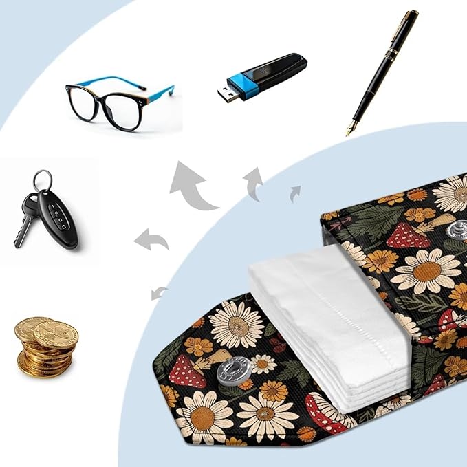 Purse Tissue Packs Lightweight Canvas Tissue Bag Travel Tissue Pouch for Coins Paper Keys Decorative Tissue Holder for Daily Mushroom Daisy