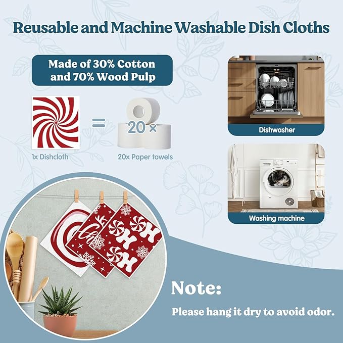 Swedish Dishcloths for Kitchen, Christmas Xmas Snowflake Red Kitchen Dish Towels for Washing Dishes, 4 Pack Reusable Paper Towels, Sponge Cloths for Winter Holiday Baking Cooking Home Cleaning