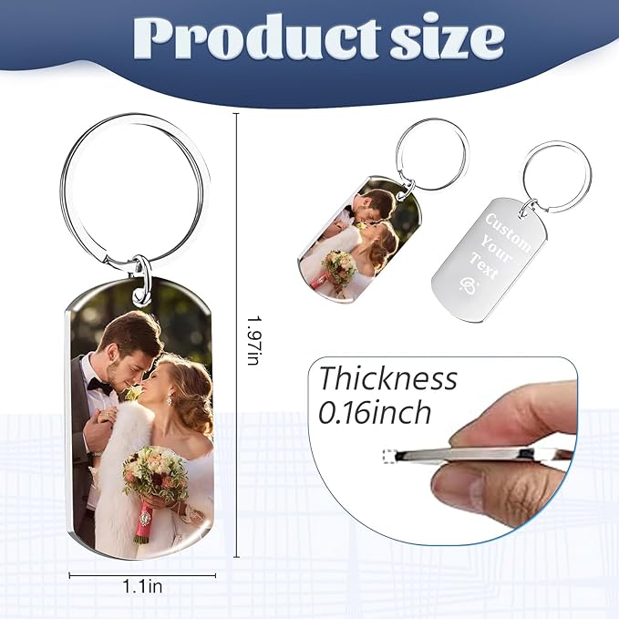 Custom Keychain Double Sided Personalized Picture Text Keychains Engraving Photo Key chains Gifts for Women Boyfriend