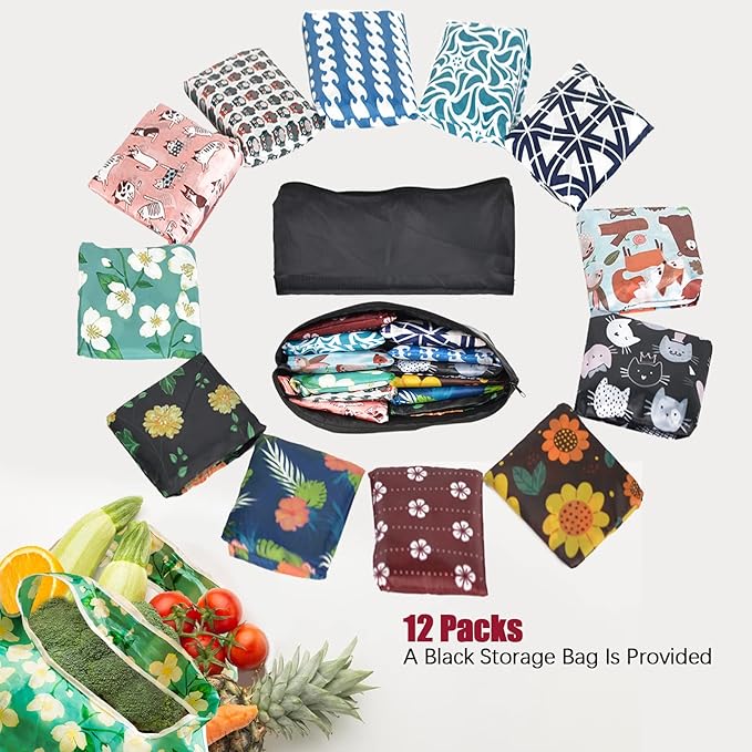 RUIPBOTE12 Pack Reusable Grocery Bag, Foldable Shopping Bag, Large Capacity Gift Tote Bag, Storage Bag for Groceries