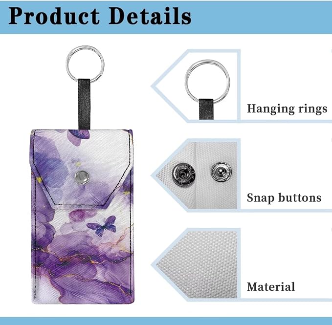 Tissues Purse Pocket Portable Pocket Tissues Travel Packs for Coins Keys Tissue Holder for Purse Snap Button Enclosed Purple Marble Butterfly