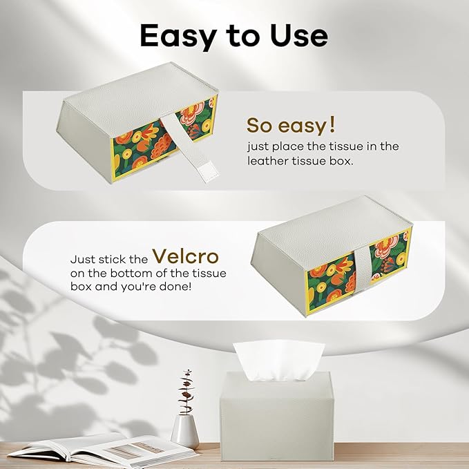 Tissue Box Cover Holder Compatible with Kleenex Disposable Paper Hand Towels, Leather Paper Towel Dispenser for Tabletop, Bathroom, Car, Office (Cream-1 Pack)