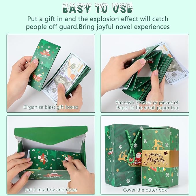 Surprise Gift Box Explosion,Pop-Up Explosion Gift Box,Merry Christmas Folding Bouncing Gift Boxes,Unique Folding Bouncing Red Envelope Gift Box, Christmas Birthday Surprise Blast Gift Boxes (Green)