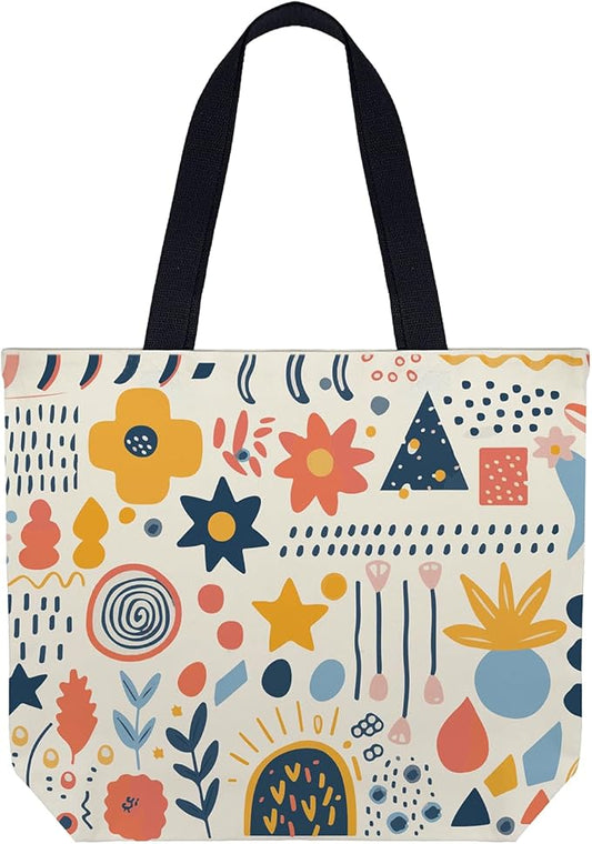 Large Tote Bag for Women, Floral Grocery Tote with Snap Thick Canvas Both Side Pattern, Gift Daily Use Shopping Travel Picnic