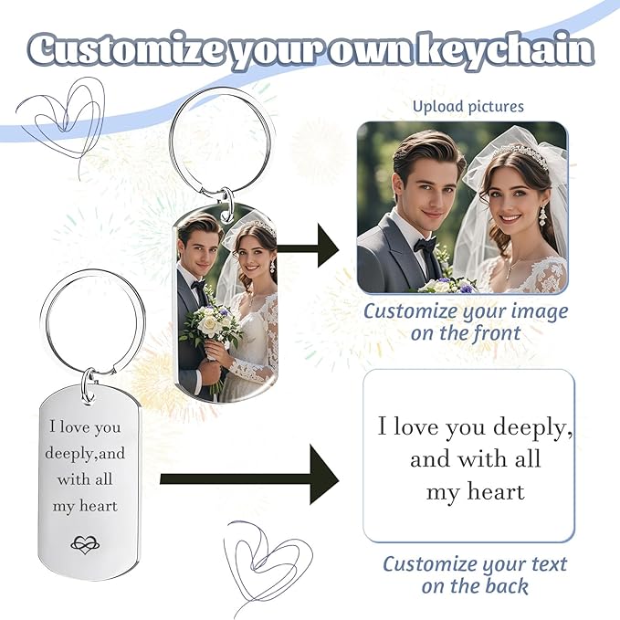 Custom Keychain Double Sided Personalized Picture Text Keychains Engraving Photo Key chains Gifts for Women Boyfriend