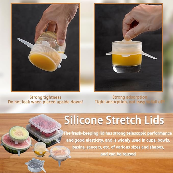 6 Pcs Silicone Stretch Lids Reusable and Durable Silicone Container Covers for Food Storage Expandable Bowl Covers Dishwasher & Freezer Safe (9.84in)