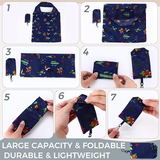 Tanlade 50 Pcs Reusable Grocery Bags Large Foldable Polyester Tote Bag Heavy Duty Washable Shopping Bags with Pouch Attached
