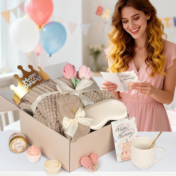Birthday Gifts for Women - 13PCS Unique Happy Birthday Gifts Basket for Mom Her Best Friend Sister Wife Girlfriend Coworker - Relaxing Spa Self Care Package Get Well Soon Gifts Set (Vanilla)