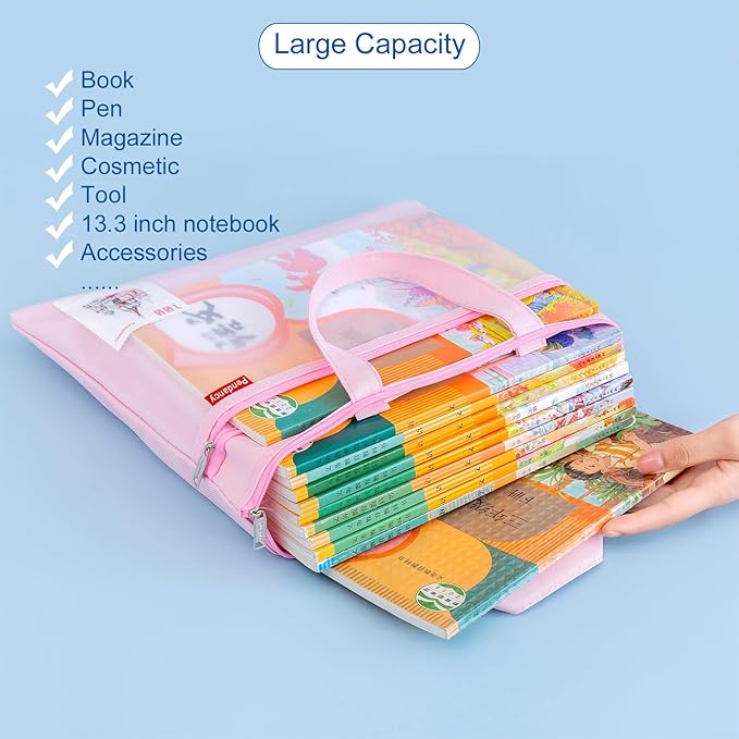 Pendancy Mesh Zipper Pouch 11x13.7 in, 2 pcs Large Double Pocket Waterproof File Bag with Handle, A4 Size Foldable Document Storage for Puzzle Project/Cross Stitch/Travel/Office（Gray Blue）
