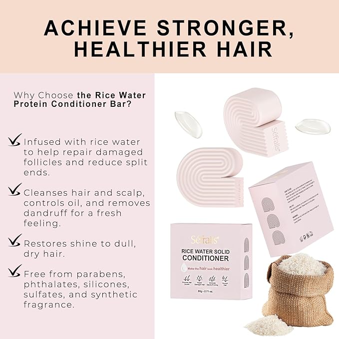 Rice Water Hair Care Set – Solid Shampoo & Conditioner Bars with Protein for Strengthening and Repairing Hair – Free from Parabens, Sulfates & Silicones – Nourishing Hair Care – 2-Pack