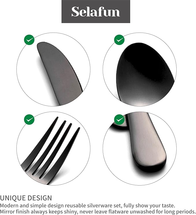 4-pieces Travel Set with Case Portable Silverware Utensils Set for work, Stainless Steel Reusable Flatware Set Cutlery Set for Camping Picnic Hiking Office (8inch, Matte Black)