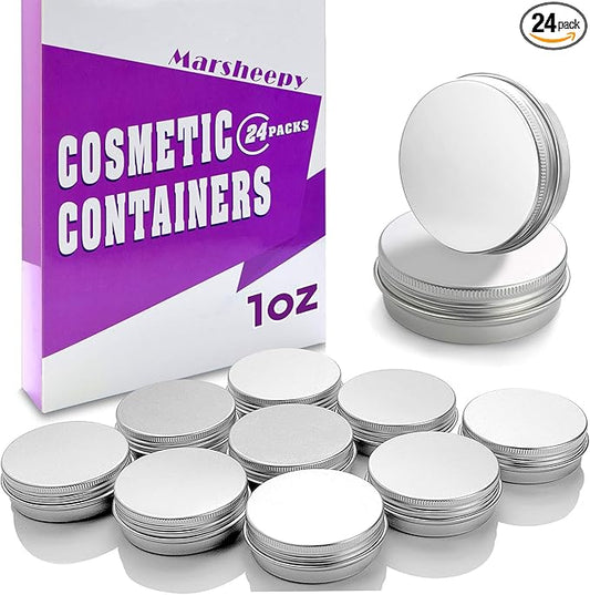 30 ml（1 oz）24 Pack Silver Aluminum Round Lip Balm Tin Storage Jar Containers with Screw Cap for Lip Balm, Cosmetic, Candles