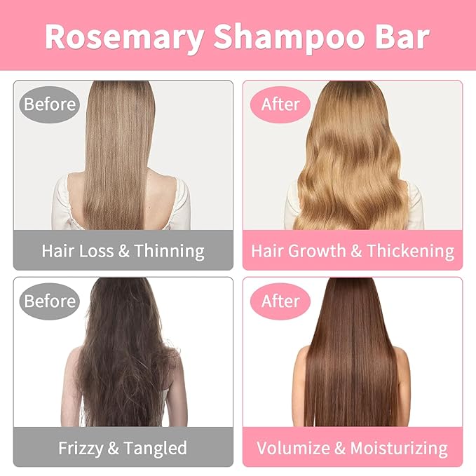 Rosemary Bar Shampoo and Conditioner for Thinning Hair, Volume Solid Shampoo Bar, Hair Thickening & Regrowth, Coconut Oil Conditioner for Deep Moisturizing, Paraben & Silicone Free