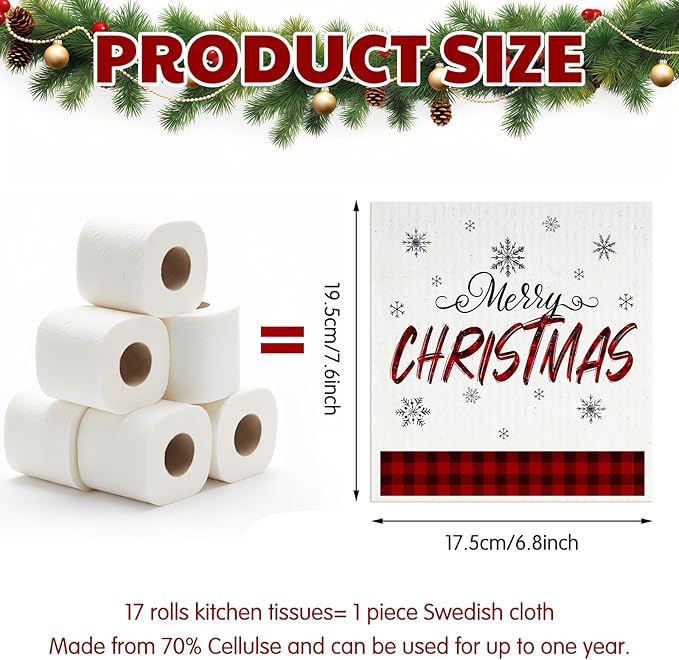 Yungyan 6 Pcs Swedish Christmas Dishcloths Reusable Kitchen Table Dishcloths Xmas Dish Towels Absorbent Cleaning Cloth Fast Dry Dishcloth for Kitchen Washing Dishes Bathroom Office Hand Towel Cleaning