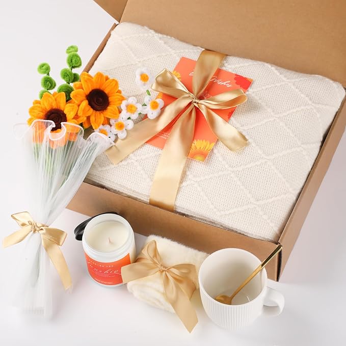 Sending Sunshine Sunflower, Thinking of You Care Package, Gift Baskets for Her, Unique Birthday Gifts for Women, Best Friend Birthday Gifts Set, Get Well Soon Gift Box, Christmas gifts
