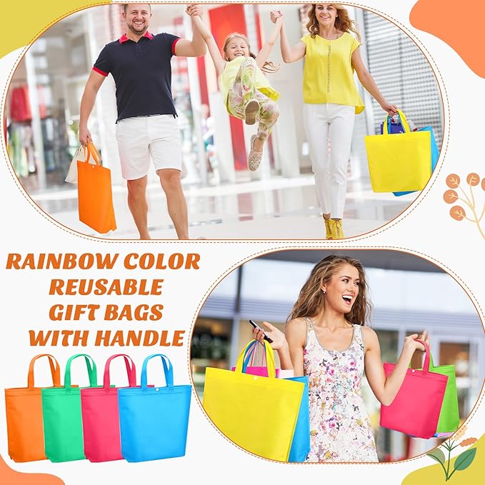 Paterr 100 Pcs Reusable Grocery Bags Bulk Shopping Tote with Handle Non Woven Portable Foldable Tote Bag Gift with Button