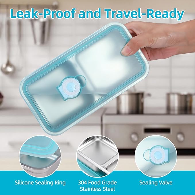 Stainless Steel Snack Containers with Lids, 2 Pack Reusable Grab and Go 2 Compartment Lunch Box for Travel & Outdoor Campin.