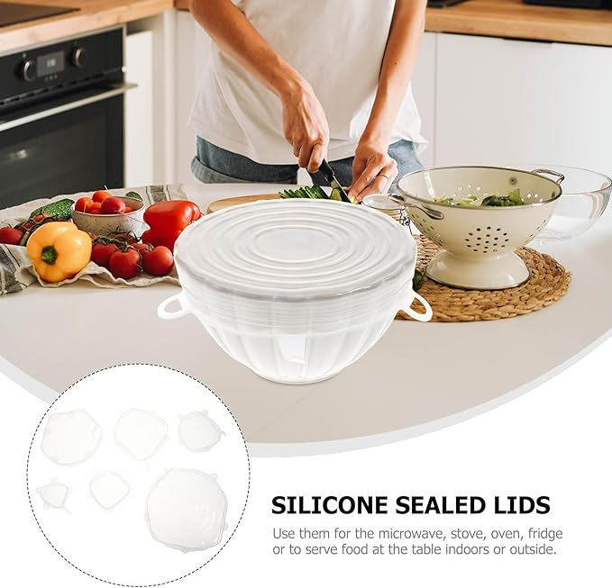 Cabilock Silicone Stretch Bowl Covers 6Pcs Reusable Food Storage Lids Flexible Sealed Lids for Bowls Cups and Containers Microwave Oven Fridge Use
